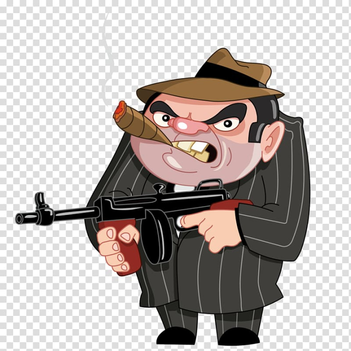 Man smoking while holding rifle illustration, Gangster Cartoon ...