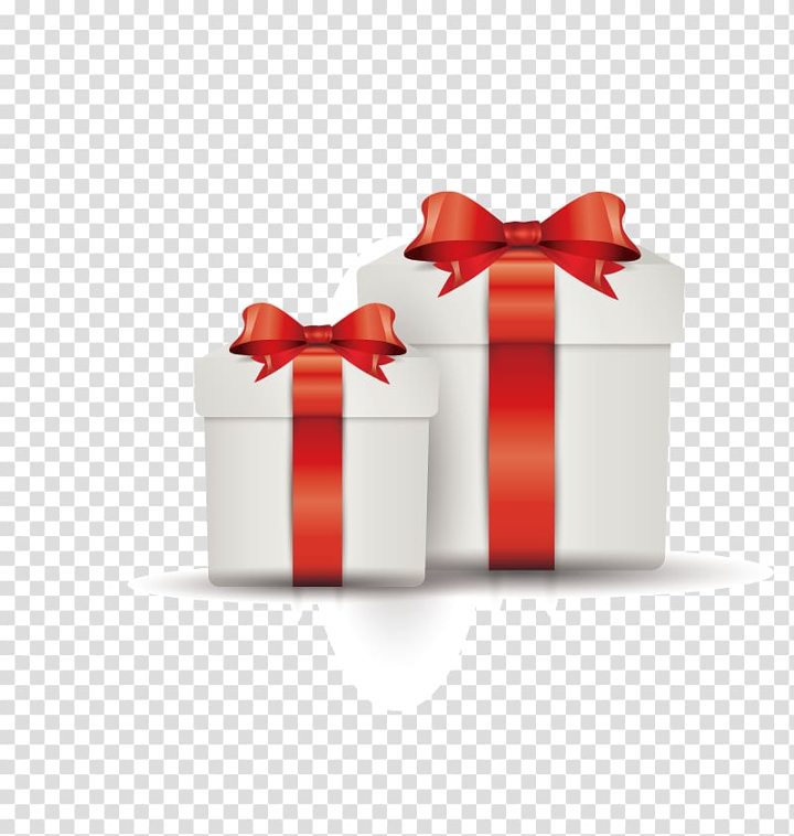 White gift box with red bow on transparent background PNG