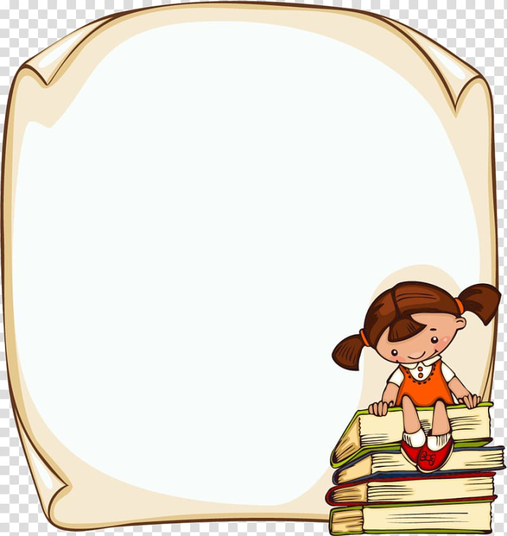 Free: Book and girl illustration, Student Child frame , Children Education  Message wall transparent background PNG clipart 