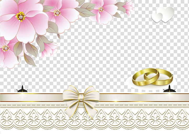 Free: Gold-colored wedding rings , Floral design Pink Flower Pattern,  Heart-shaped ring flowers wedding invitations transparent background PNG  clipart 