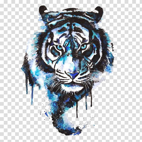 Free: Black and white tiger painting, Tiger Drawing Tattoo Art Watercolor  painting, Watercolor tiger transparent background PNG clipart 