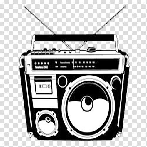 Free: 1980s Boombox , Black and white cartoon radio transparent background PNG  clipart 