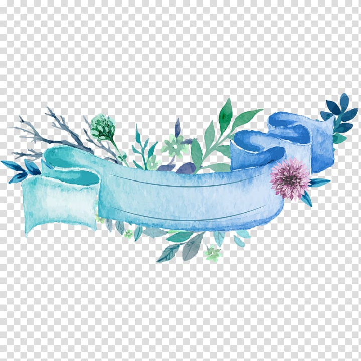 Free: Wedding invitation Paper Ribbon Watercolor painting, blue romantic  wedding material Free , ribbon with leaf illustration transparent background  PNG clipart 