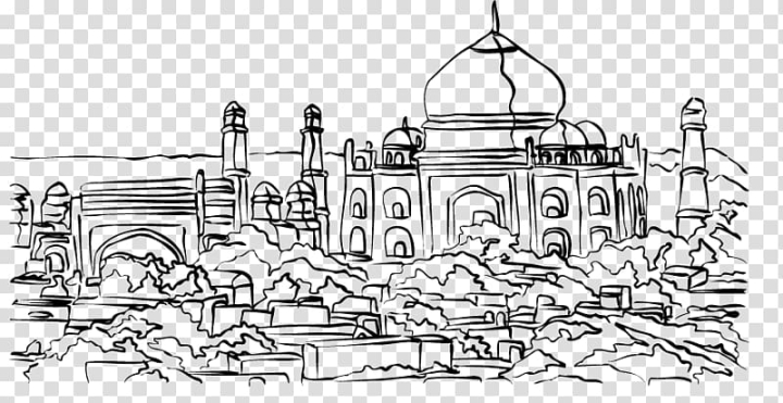 Free: Line art Cartoon Sketch, Taj Mahal transparent background PNG clipart  