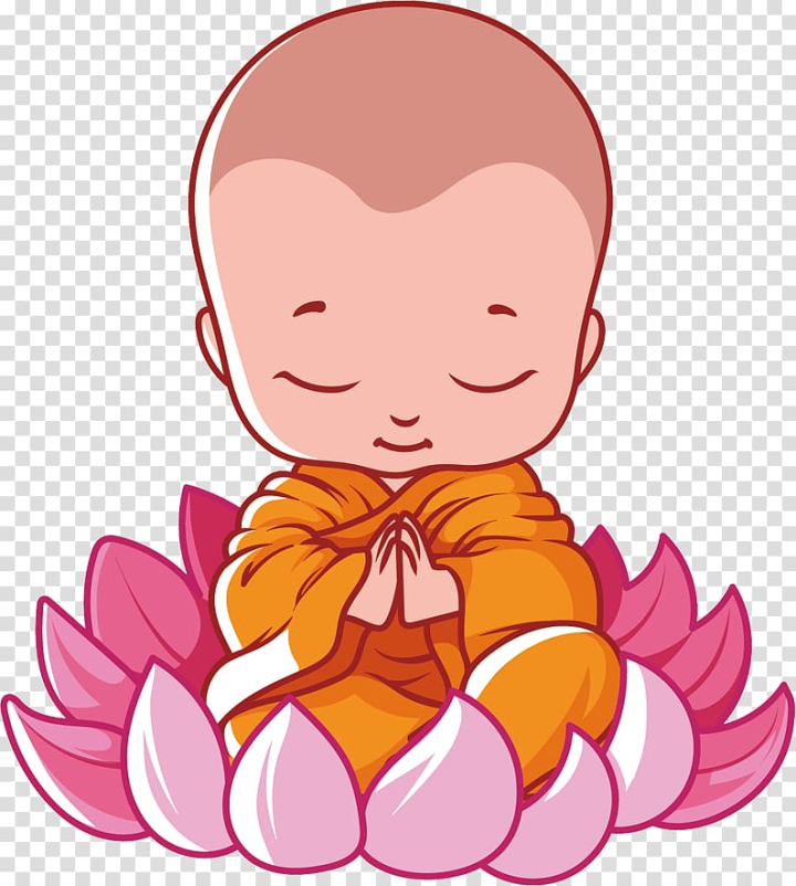 Free: Praying Monk on lotus flower illustration, Vesak Buddhism Cartoon  Buddhas Birthday, child seat lotus figures transparent background PNG  clipart 