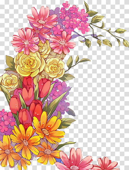 Free: The scent of spring, pink and yellow animated flower transparent  background PNG clipart 