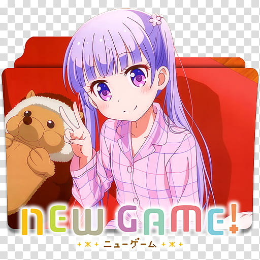 Free: Anime Icon , New Game! v, purple-haired female anime character making peace  sign transparent background PNG clipart 