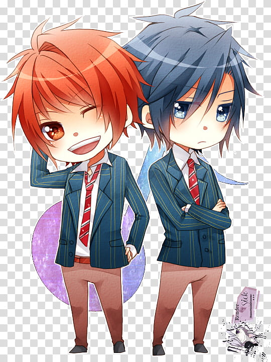 Free: Renders Anime Chibi, two red and blue-haired male anime characters  transparent background PNG clipart 