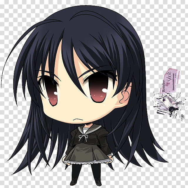  Renders anime chibi, personaje de anime femenino con cabello azul y vestido negro PNG Clipart PNGOcean