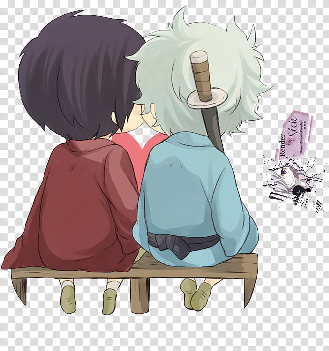 Free: Renders Anime Chibi, two green and black haired animated characters  sitting on wooden bench transparent background PNG clipart 