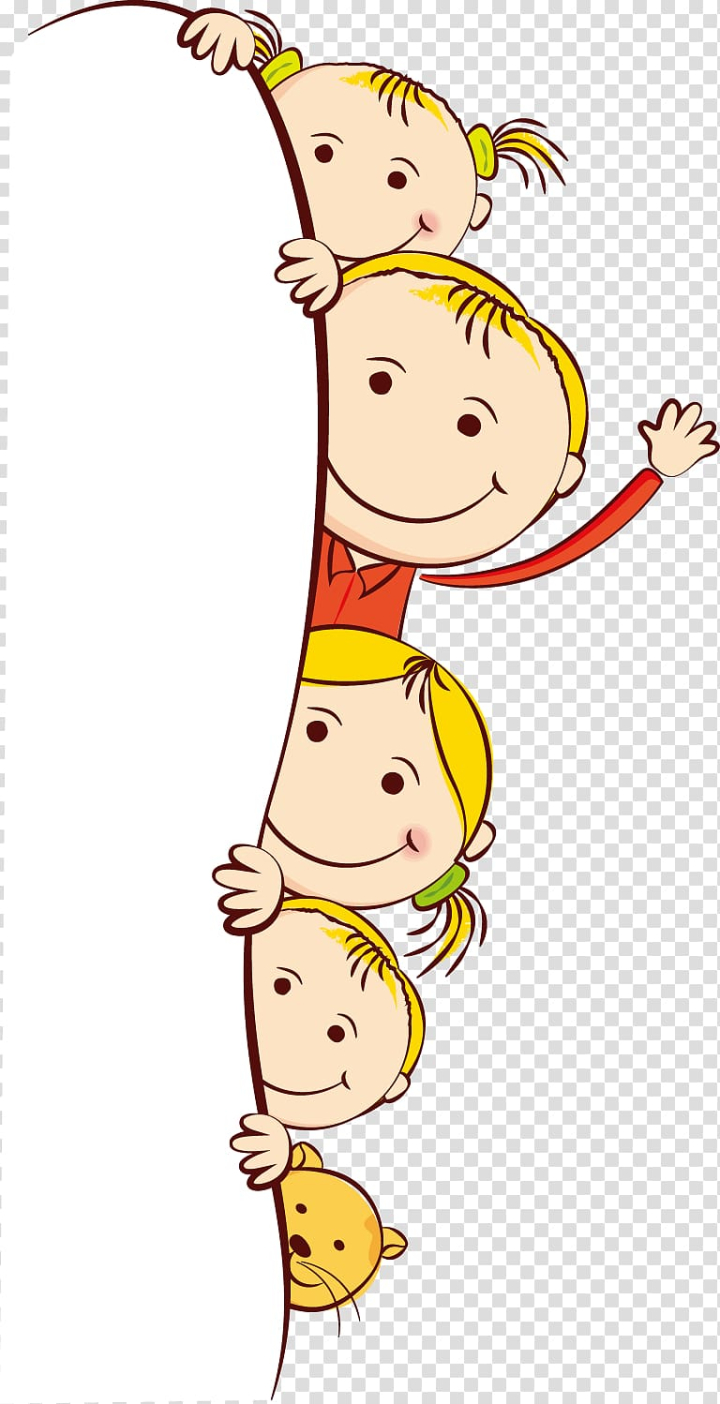 Free: Four girls holding oval white board illustration, Child Cartoon ,  Cute cartoon kids frame transparent background PNG clipart 