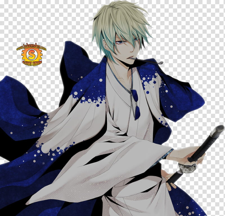 anime,render,male,character,wearing,white,blue,kimono,sword,scraps,png clipart,free png,transparent background,free clipart,clip art,free download,png,comhiclipart