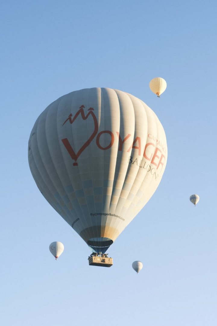 aircraft,blue sky,floating,hot air balloons,vertical shot