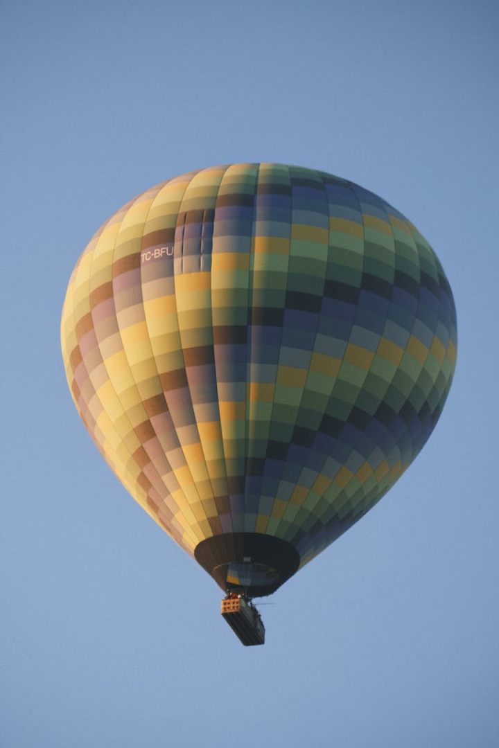 aircraft,clear sky,floating,flying,hot air balloon,travel,vertical shot