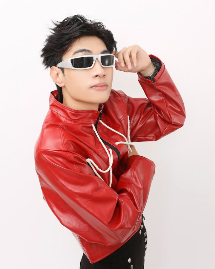 asian man,red,glasses,lip,outerwear,shoulder,vision care,sunglasses,human body,neck,goggles,sleeve,pexels