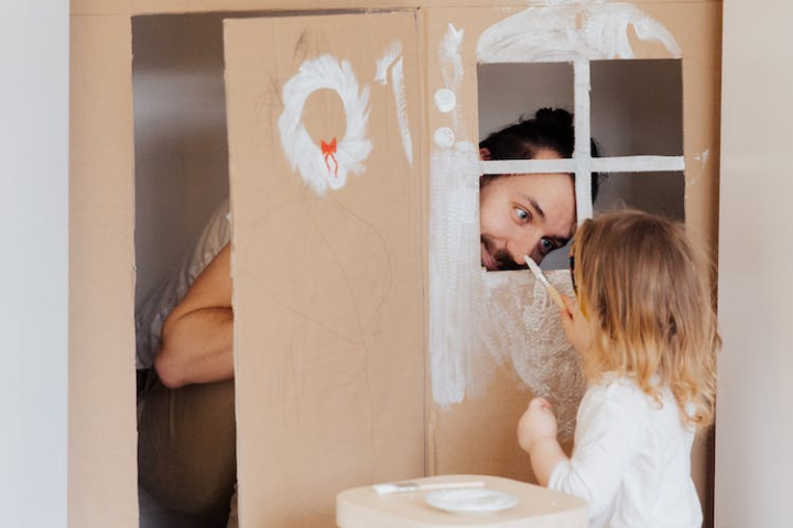 bonding,cardboard house,child,dad,daddy,family,father and daughter,fatherhood,fathers day,happy fathers day,kid,little girl,painting,parent,parenting,playing,together