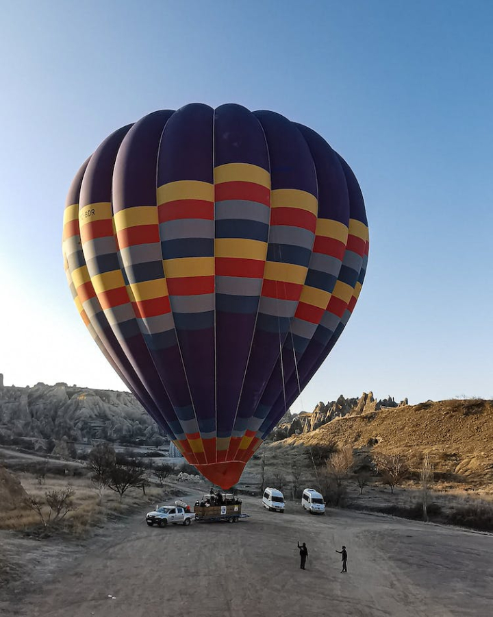 aircraft,blue sky,hot air balloon,vertical shot