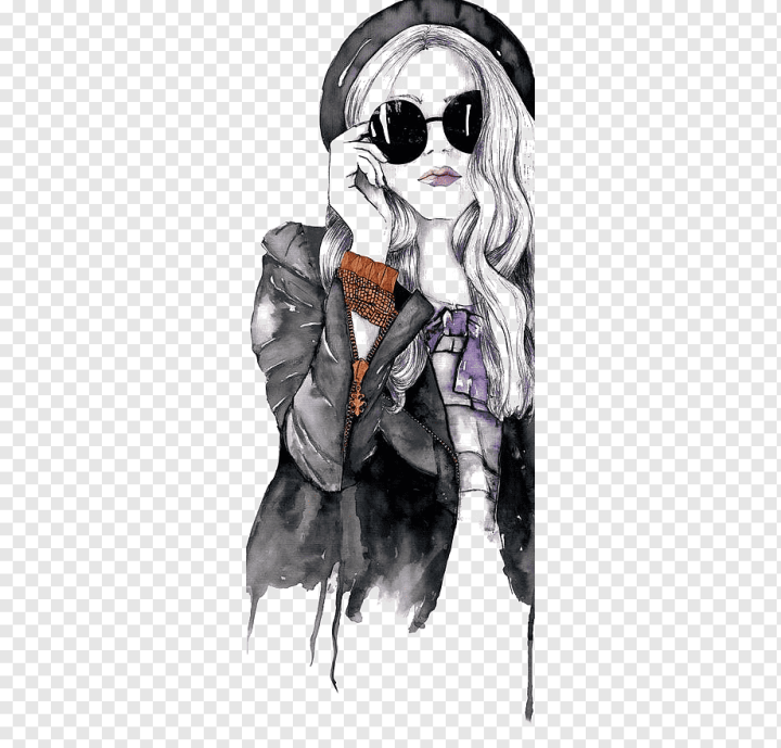 Premium Vector | Hand drawn beautiful young woman in sunglasses. stylish  girl with bow on her head. fashion woman look.