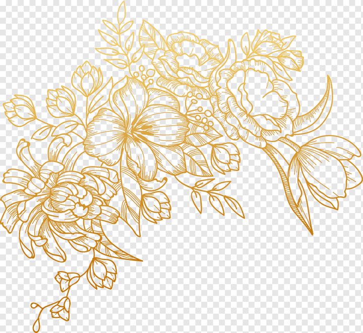 Free: Euclidean Flower, painted golden flowers, brown floral illustration,  watercolor Painting, white, golden Frame png 