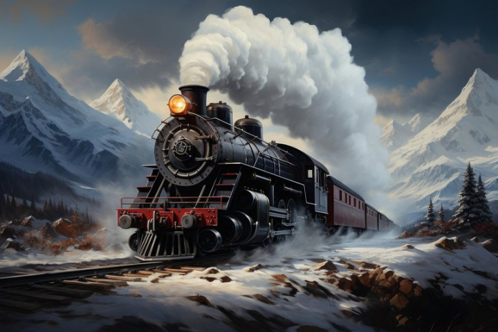 christmas images,train drawing,christmas landscape,railroad,steam train,steam locomotive train,old,snow mountainous,train,steam engineer,snow mountain,snowy,rawpixel