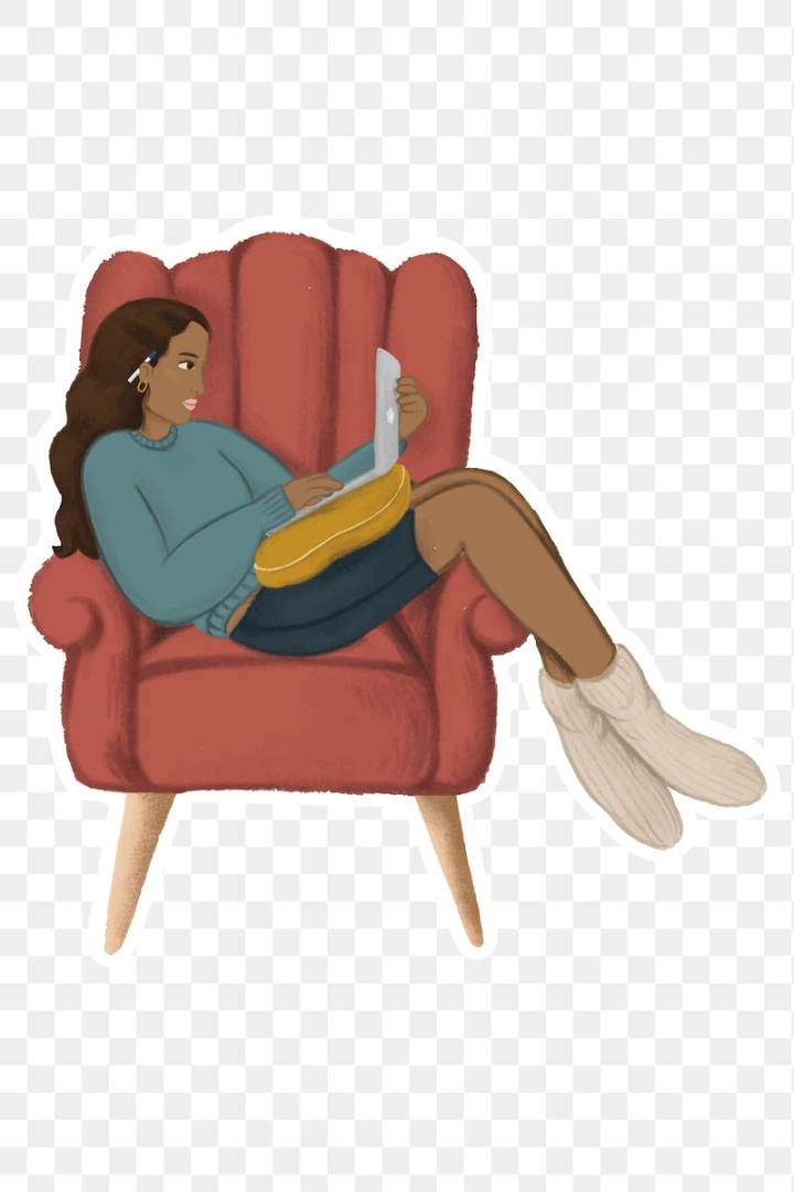 girl,laptop,couch,computer,armchair,sticker png,illustration girl,girl sitting,routine,room,computer illustration,crayon,png,rawpixel