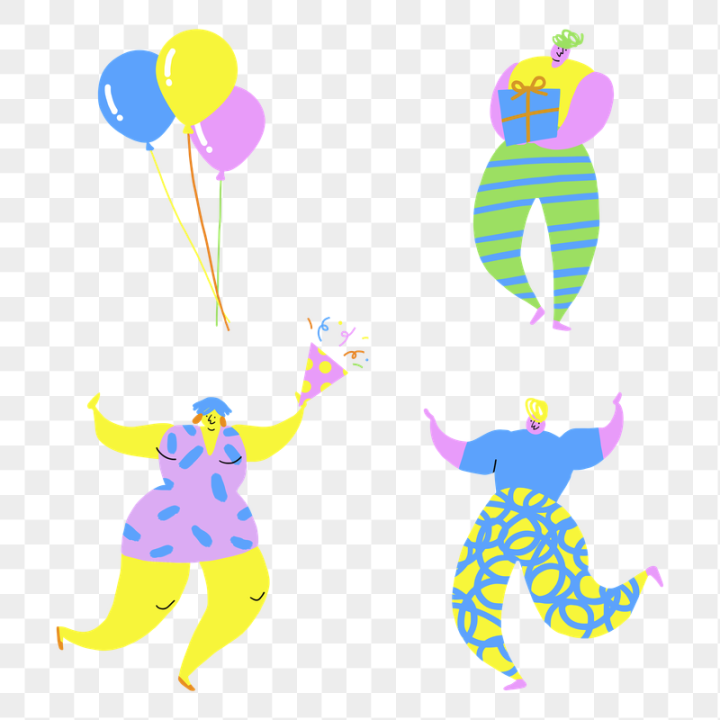 balloon png,birthday balloon,gift balloon,confetti png,sticker set doodle,balloon,man figure,confetti drawing,people celebrating,dance png people,confetti,fun,png,rawpixel