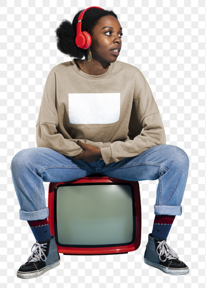 relaxed people,waiting,tv screen,retro pessoa,television collage,woman sitting,tv,people headphones,video,people,listening music,people waiting,png,rawpixel