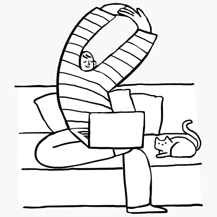 cat,work,png,work from home,doodle animal,illustrated person,doodle,cute character,quarantine,sit,stretch,covid