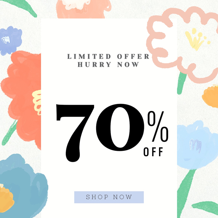 shopping banner,sale,70% off,ad,advertisement,blooming,blossom,botanical,business,clearance,clipart,colorful,rawpixel