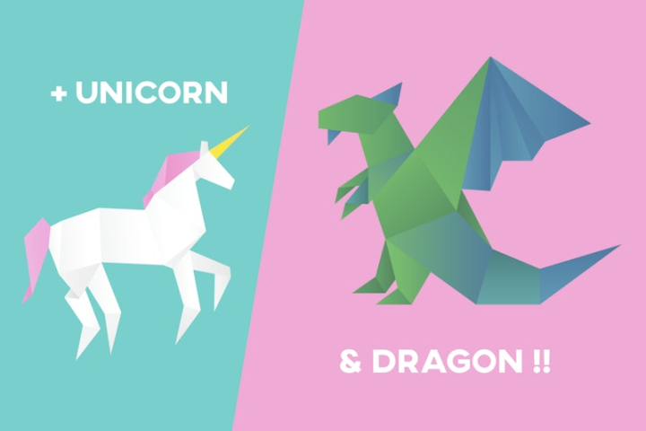 unicorn,psd effect,fun,dragon,kids,dragon wing,paper,paper crafts,dragon kids,animal,origami,shape,rawpixel