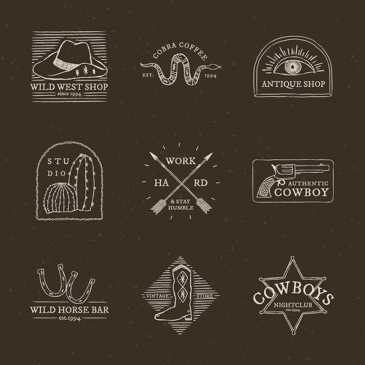 aesthetic journal printable stickers,vintage logo,logo,coffee logo,logo template,vintage badge,texas,cowboy,badge,sticker,sun,coffee shop,rawpixel