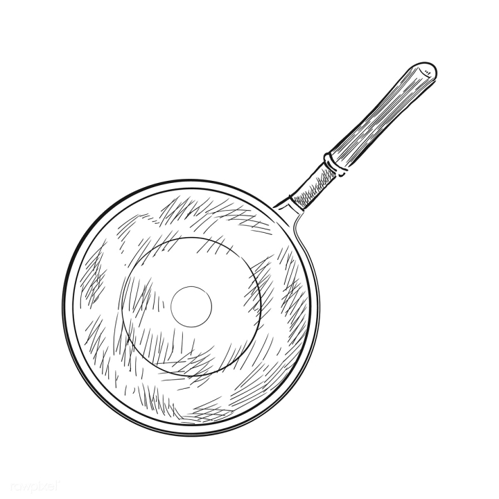 Frying Pan With Wooden Handle Pencil Sketch Illustration Stock Illustration  - Download Image Now - iStock