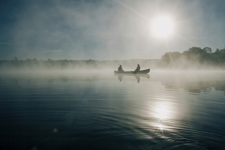 fog,boat,landscape,mist,canoe,cc0 boats,adventure,people,rowboat,nature,public domain,sky,rawpixel