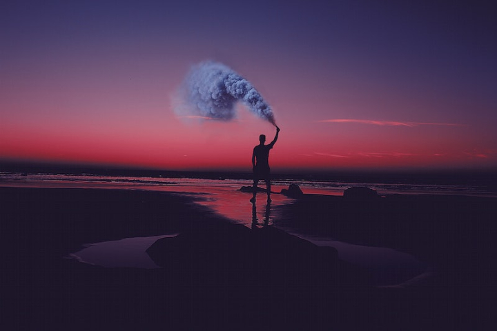 silhouette,photography,adventure,sunset,smoke,fire,flare,light,travel,color water,people silhouette,night sky,rawpixel
