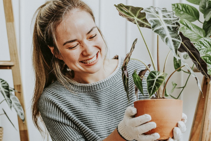 women smile,smile,gardening woman,young adult,young woman,plant care,home garden,small business,planter,gardening,home plants,new home,rawpixel