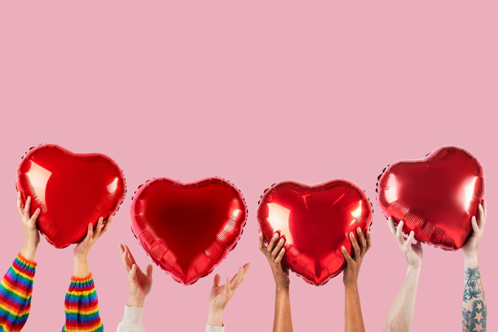 heart,hand,people,woman,smile,balloon,man,photo,shape,happy,love,valentines,rawpixel