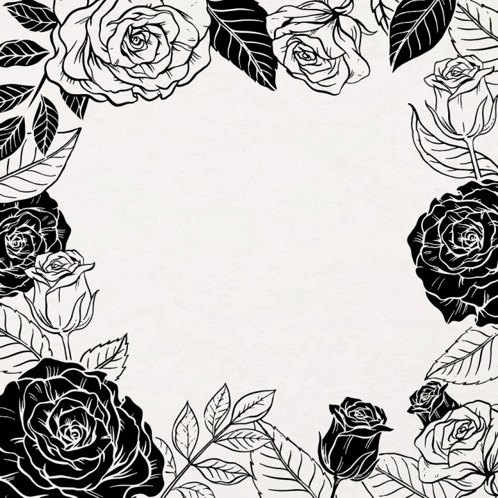 Black and white flowers,frame flower black and white,aesthetic,background,black,black & white graphic,blank space,border,botanical,copy space,copyspace,design,rawpixel