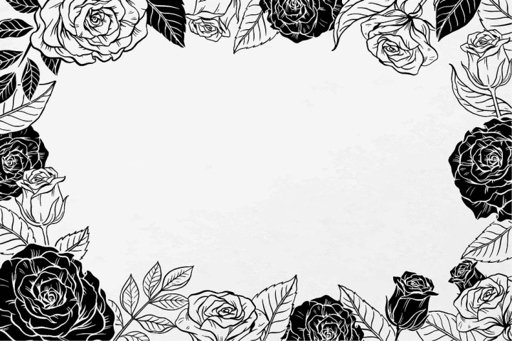 black aesthetic backgrounds,White leaf frames,line frame,rose,rose drawing,border background roses,black and white,floral frame vector,black rose,wallpaper black and white,black rose aesthetic,doodle graphic,rawpixel