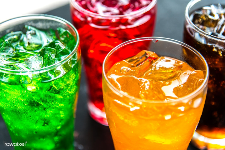 Two Glass Cool Ice Cola Carbonated Soft Drink Liquid Fresh Food With Soda  Water On Wooden Table In Restaurant, Close Up. Sweet Drinks Beverage With  Ice Cubes And Bubble On White Background.