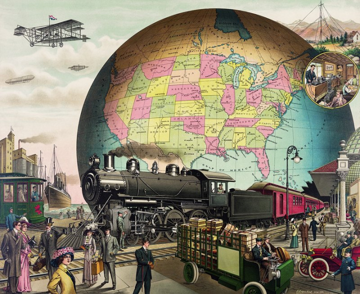 america,globe,world,transportation,vintage travel,business,truck,aeroplane public domain,vintage,vintage train,world travel,travel illustration,rawpixel