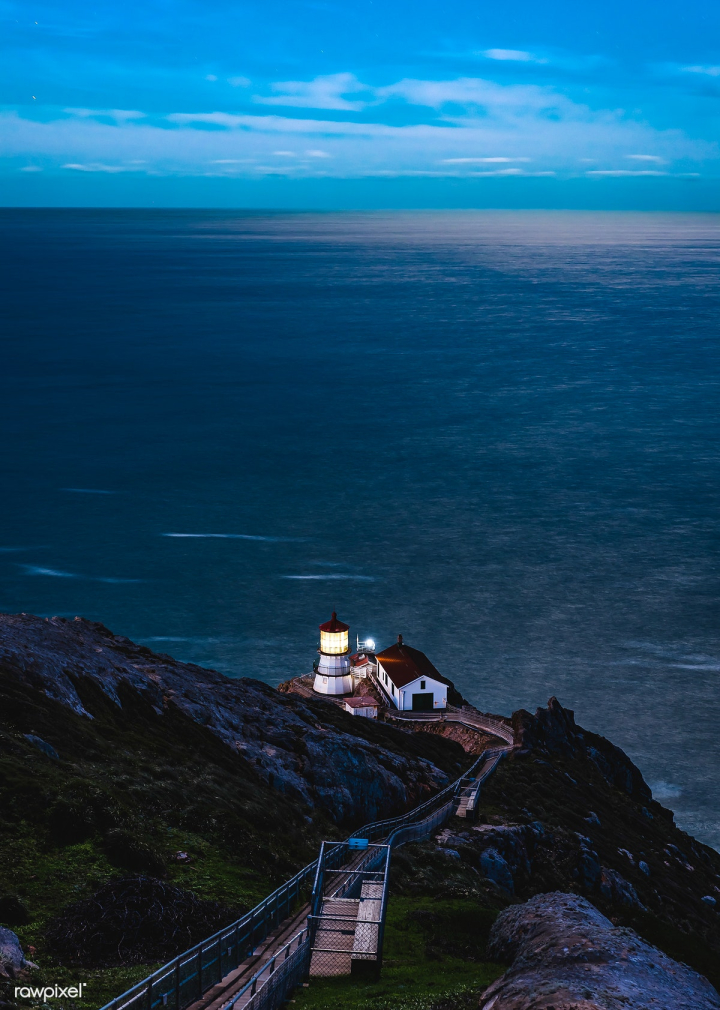 ocean,lighthouse,america,american,building,california,cloud,dark,house,landscape,light,lit,marin county,night,point reyes,scenic,sea,serenity,sky,skyline,skyscape,united states,usa,water