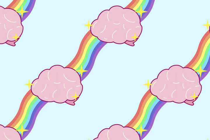 brain,seamless pattern,mind,rainbow background,mental health,colorful backgrounds,idea,cartoon,rainbow,memory,pink,pattern,rawpixel