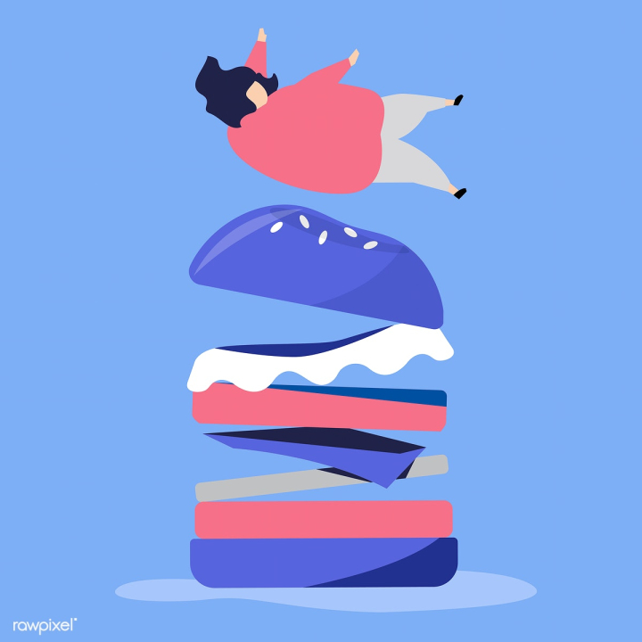 appetite,avatar,blue background,bun,burger,character,cheeseburger,danger,dangerous,delicious,dinner,eating,falling,fast food,figure,food,gastronomy,gourmet,graphic,hamburger,health,hungry,icon,illustrated,illustration,isolated,junk food,layers,lettuce,lifestyle,lunch,meal,menu,obese,obesity,patty,person,restaurant,risk,savory,snack,stack,takeaway,taste,tasty,traditional,unhealthy,unhealthy eating,vector