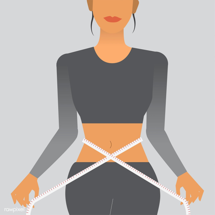 illustration of a female measuring waist with measuring tape Stock