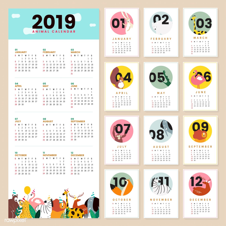 Free: Cute animal calendar mockup | Free stock vector - 554968 - nohat.cc