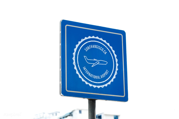 plane,san francisco,signage,airplane,airport,blue,board,california,city,direction,marker,outdoors,post,sign,square,street,united states,us,usa