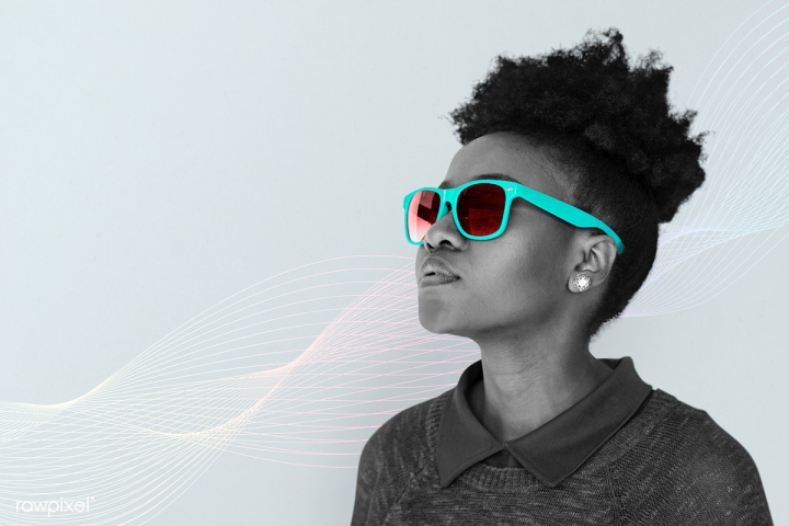 teal,african,african american,african descent,afro,alone,black,blue,cool,copy space,design space,fashion,female,free,girl,graphic,grayscale,line,looking,neon,neutral,one,person,playful,portrait,red lens,shades,side,style,sunglasses,teen,thinking,thoughtful,wave,wear,wearing,woman,young,youth