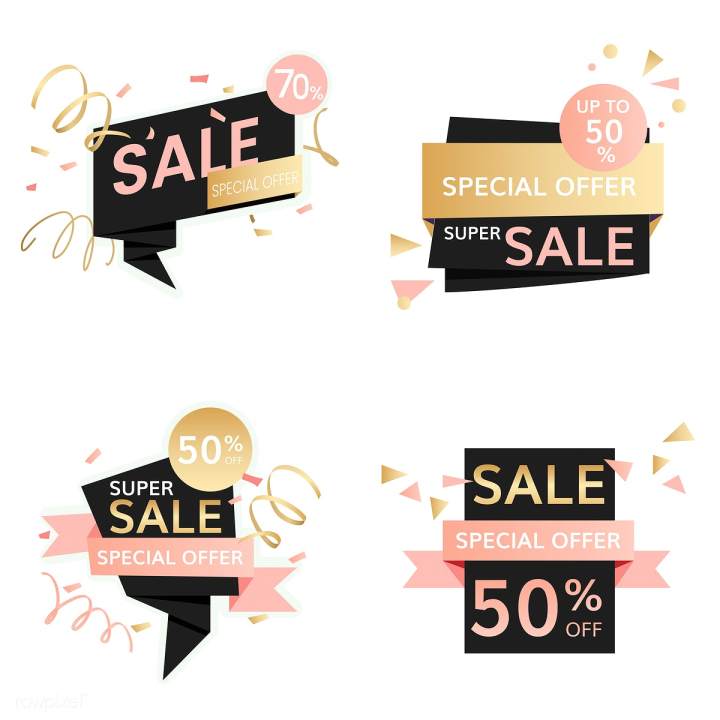 50 percent,50%,70 percent,70%,badge,banner,black,buy,buying,celebration,clearance,collection,commercial,consumer,deal,discount,discounted,element,end of season,feminine,festive,fifty percent,girly,gold,golden,graphic,illustrated,illustration,money,offer,online shopping,pastel,pink,promotion,retail,ribbon,sale,selling,set,seventy percent,shop,shopping,special offer,sticker,store,super sale,vector,white,white background,yellow