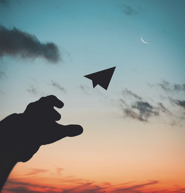 plane,paper plane,future,flying,flying paper airplane,moon,summer,desire,dark,silhouette,imagination,people silhouette,rawpixel
