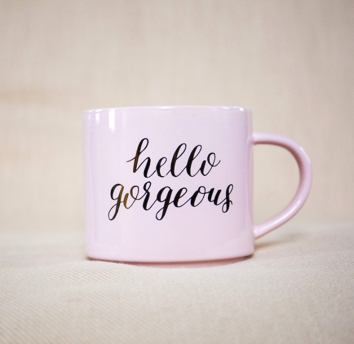 mug,hello,coffee mug,cup,pink,hello gorgeous,tea cuup,gorgeous,coffee cup,coffee,tea,public domain coffee,rawpixel